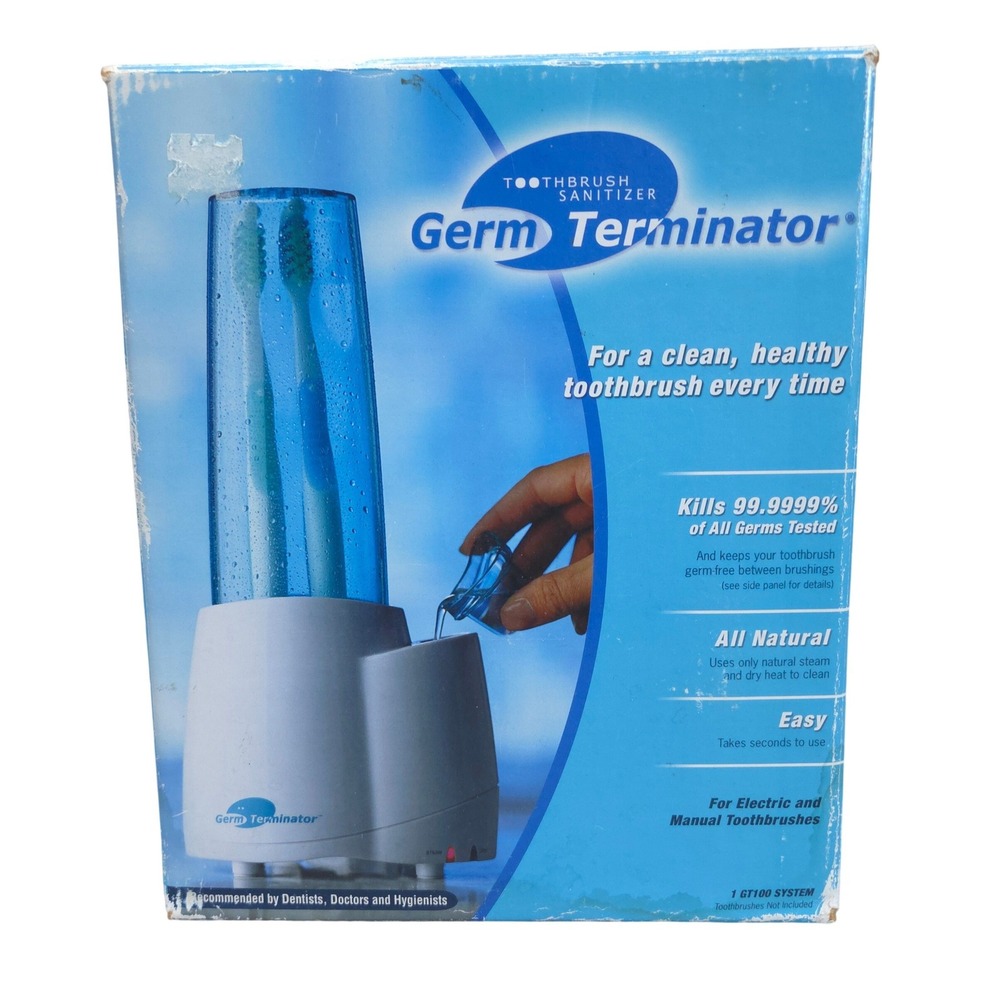 New Germ Terminator GT100 Toothbrush Sanitizer System Steam Dry Heat